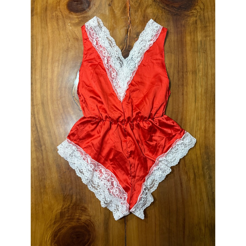 Vintage 90s Satin Lace Lingerie Teddy Medium Christmas Sexy Jennifer Dale D16